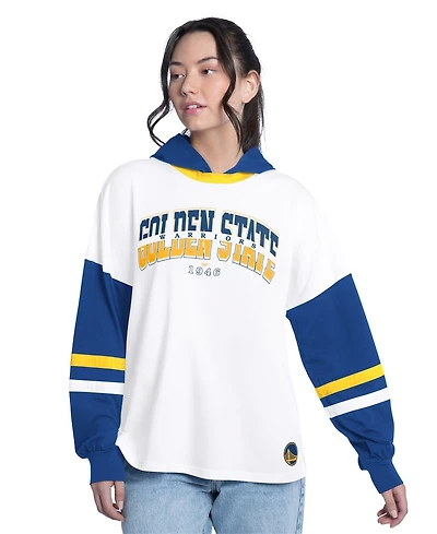 G-iii 4Her by Carl Banks Women's White/Royal Golden State Warriors Key Player Oversized Hooded Long Sleeve T-Shirt