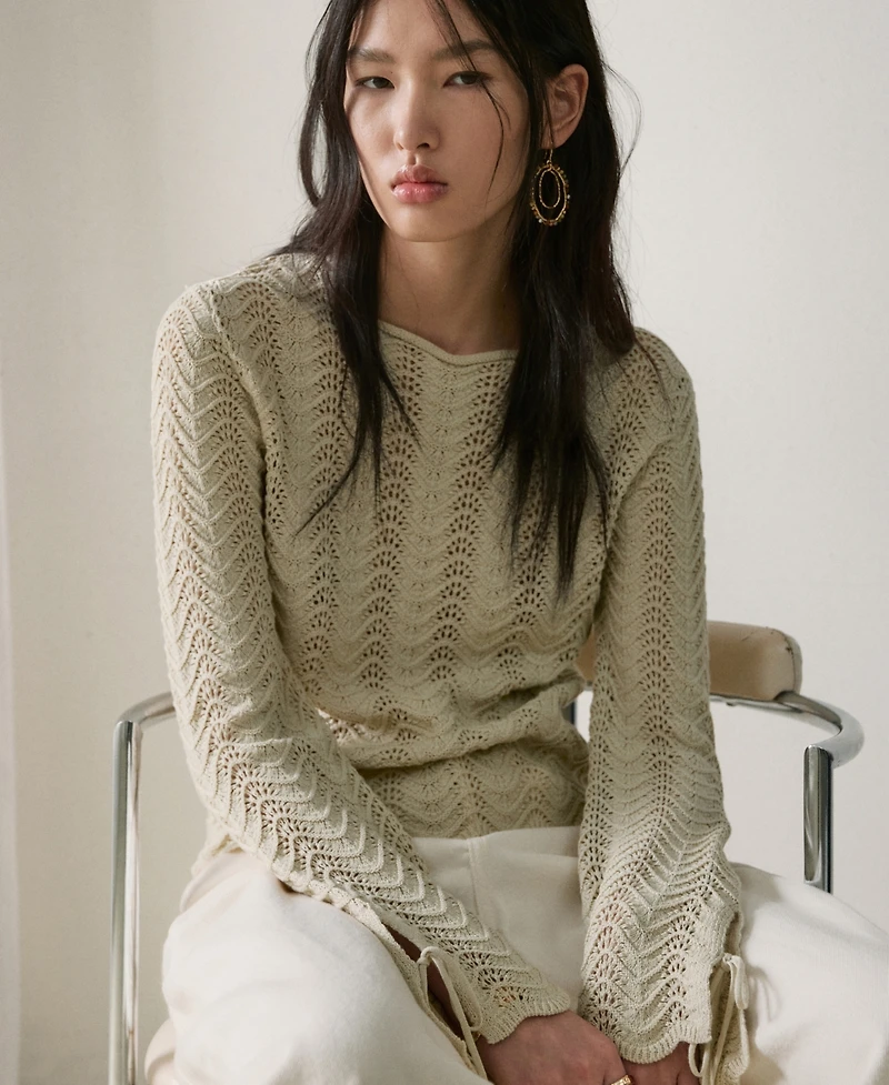 Mango Women's Slit Sleeves Open-Knit Sweater