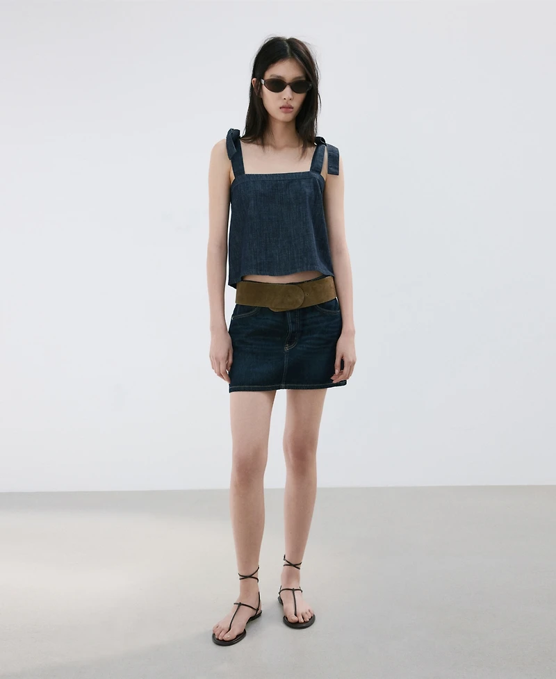 Mango Women's Tie-Up Straps Denim Top