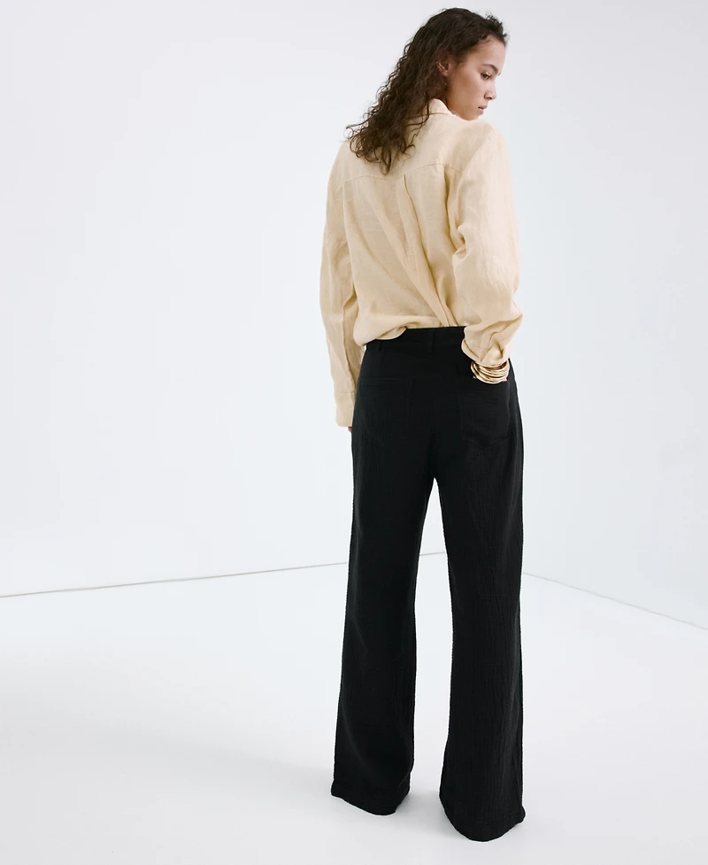 Mango Women's Straight-Leg Crinkle Pants