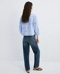 Mango Women's Flower Embroidered Striped Top