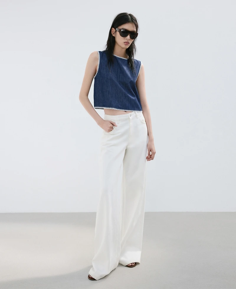Mango Women's Contrast Trim Denim Top
