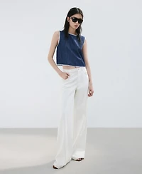Mango Women's Contrast Trim Denim Top