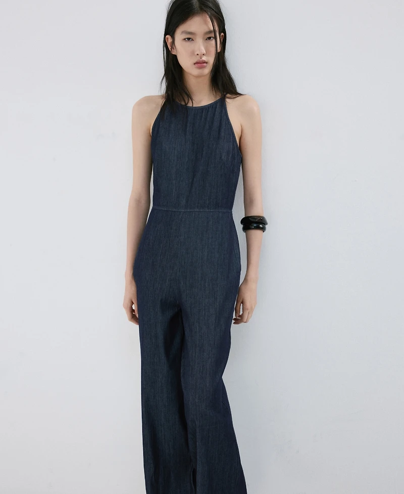 Mango Women's Denim Halter-Neck Jumpsuit