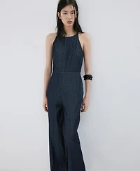 Mango Women's Denim Halter-Neck Jumpsuit