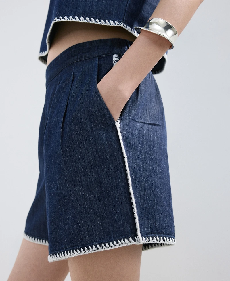 Mango Women's Contrast Trim Denim Shorts