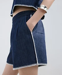 Mango Women's Contrast Trim Denim Shorts