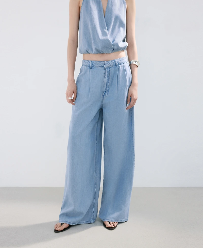Mango Women's Wide Leg Lyocell Pants