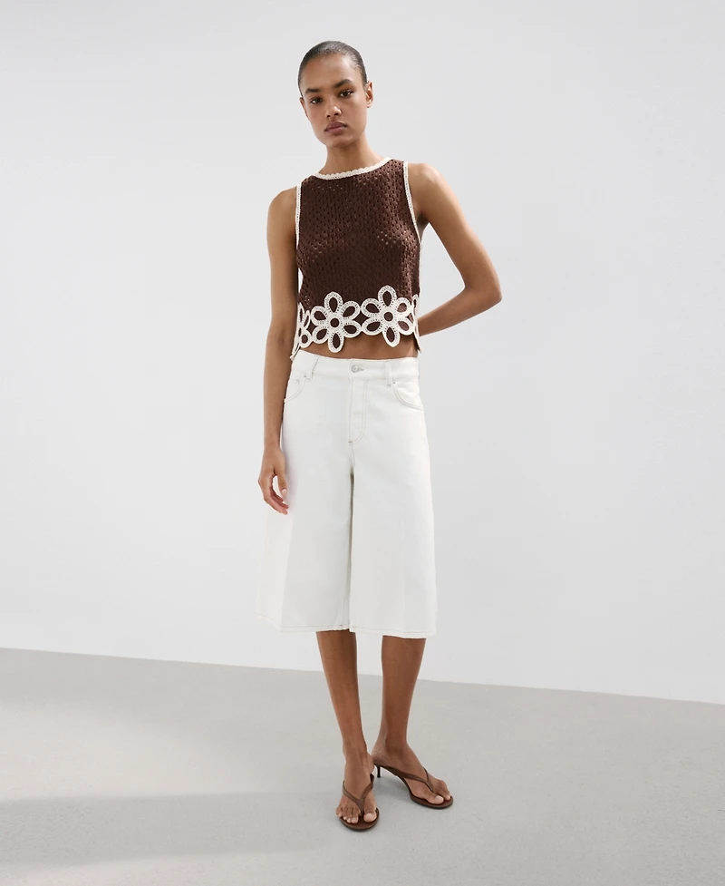 Mango Women's Floral-Embroidered Crochet Top