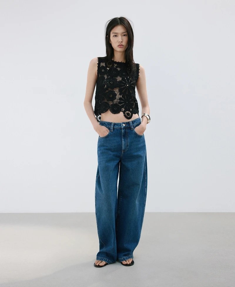 Mango Women's Lace Accents Embroidered Top