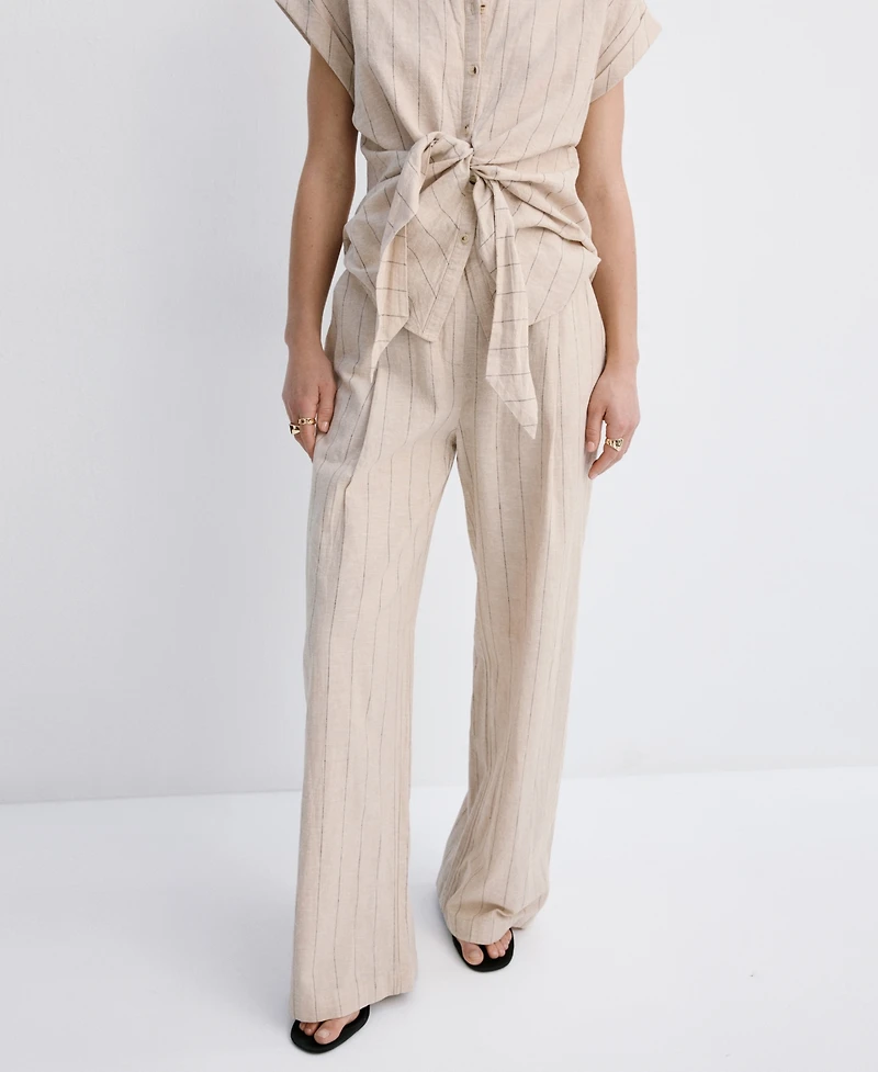 Mango Women's Pinstripe Linen Pants