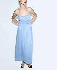Mango Women's Lyocell Ruched Denim Dress