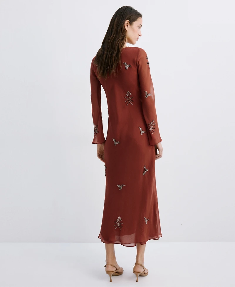 Mango Women's Embroidered Crystal Bell-Sleeve Dress