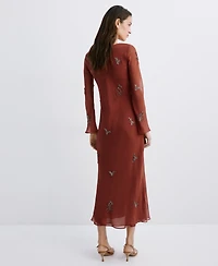 Mango Women's Embroidered Crystal Bell-Sleeve Dress