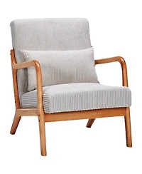 Rainsken Mid-Century Modern Accent Chair, Upholstered Lounge Armchair with Lumbar Pillow and Solid Wood Frame for Living Room, Balcony
