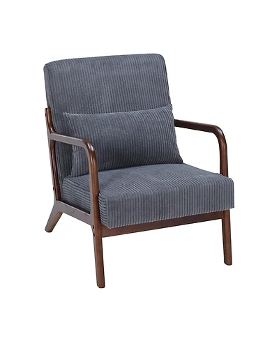 Rainsken Mid-Century Modern Accent Chair, Upholstered Lounge Armchair with Lumbar Pillow and Solid Wood Frame for Living Room, Balcony