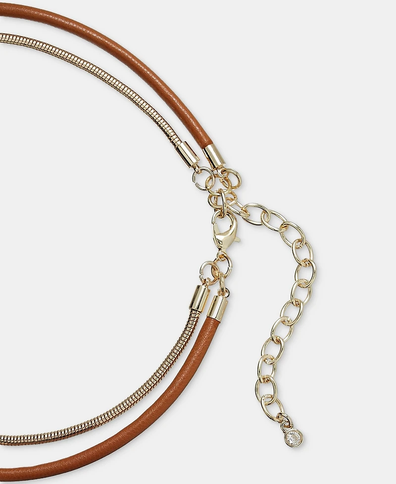 On 34th Gold-Tone and Faux-Leather Two-Row Pendant Necklace, Macy's Exclusive