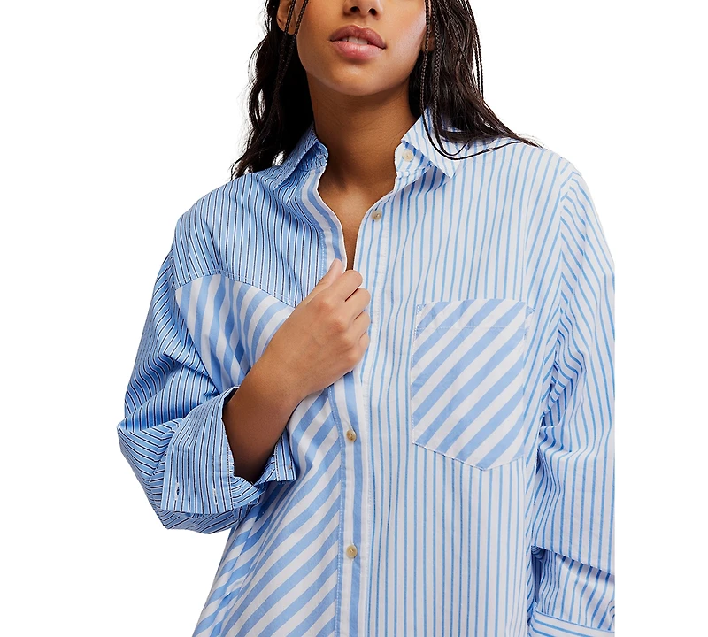 Free People Women's Oxford Club Collared Neck Mini Shirt-Dress