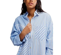 Free People Women's Oxford Club Collared Neck Mini Shirt-Dress