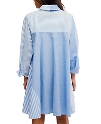 Free People Women's Oxford Club Collared Neck Mini Shirt-Dress