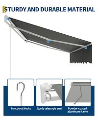 gaomon 10'x8inches Retractable Waterproof Patio Awning, Sun Shade Awning with Manual Crank Handle,