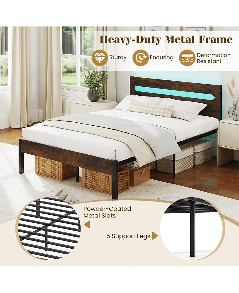 Slickblue Sturdy Metal Slat Bed Frame with Convenient Built-In Charging Ports