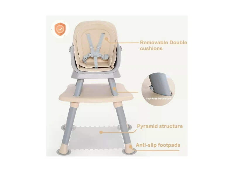 Kinder King 8-in-1 Baby High Chair Converts to Booster Seat and Kids Table Set with Removable Tray