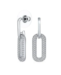 Bling Jewelry Geometric Vertical U Oval Micro Pave Cz Dangling Link Paperclip Earrings Gold Plated