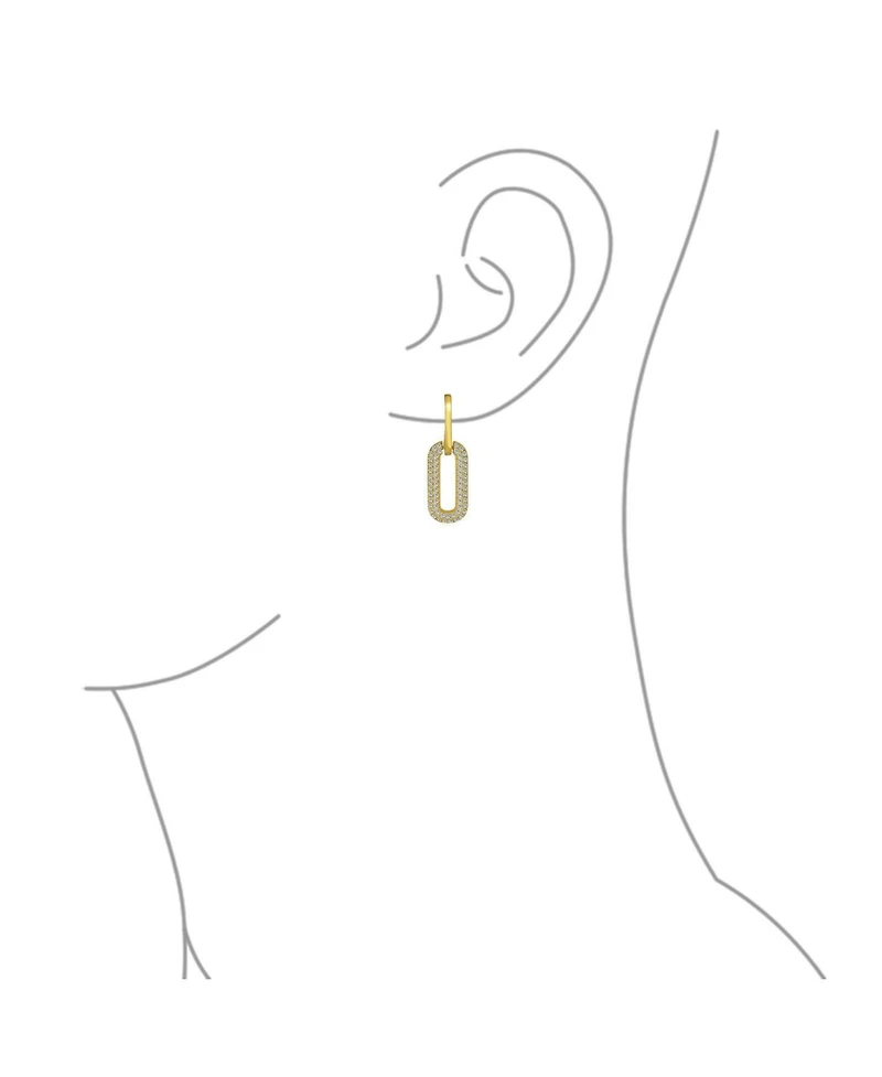 Bling Jewelry Geometric Vertical U Oval Micro Pave Cz Dangling Link Paperclip Earrings Gold Plated