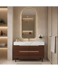 Phying 35.4 Inch Farmhouse Free Standing Sintered Stone Bathroom Vanity with Waterproof Multi layer Solid Wood 4 Drawers Storage Wall Mounted Cabinet