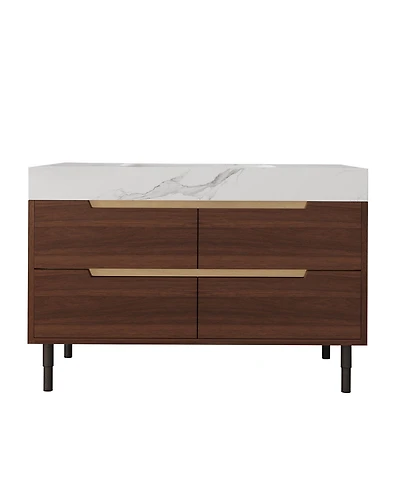 Phying 35.4 Inch Farmhouse Free Standing Sintered Stone Bathroom Vanity with Waterproof Multi layer Solid Wood 4 Drawers Storage Wall Mounted Cabinet