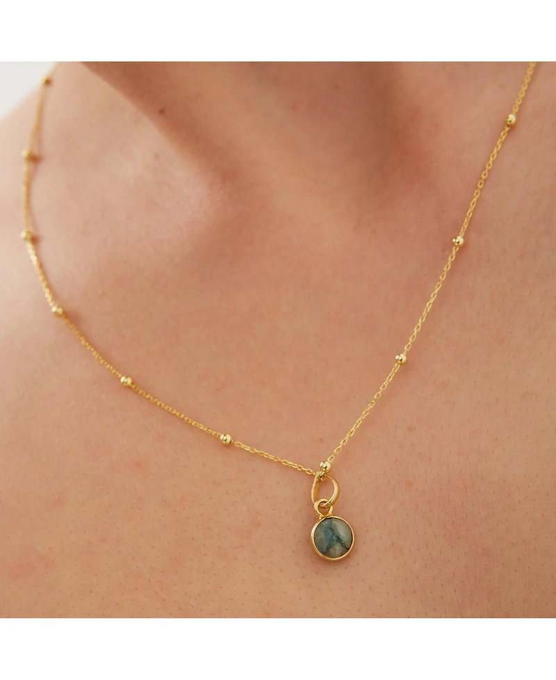 Spero London Sterling Silver Natural Circle Pendant Necklace With Beaded Chain