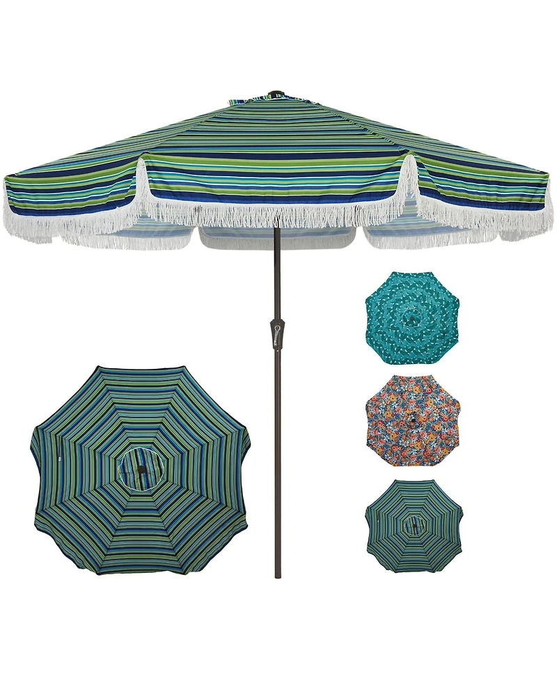homfan 10FT Fringe Patio Umbrella with Crank and Tilt - 8 Fiberglass Ribs, 1.5" Steel Pole, Uv Protection, Floral