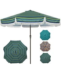 homfan 10FT Fringe Patio Umbrella with Crank and Tilt - 8 Fiberglass Ribs, 1.5" Steel Pole, Uv Protection, Floral