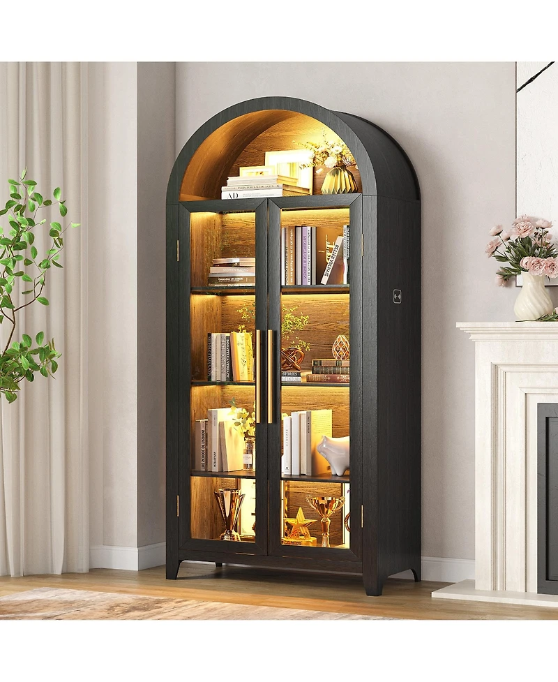 Vlsrka 71 Inch Arched Tall Cabinet with Led lights
