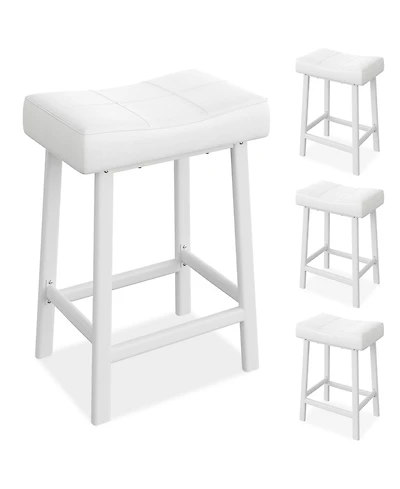 gaomon Set of 4 Counter Height Bar Stools with Upholstered Saddle Seats and Pu Leather Cushions