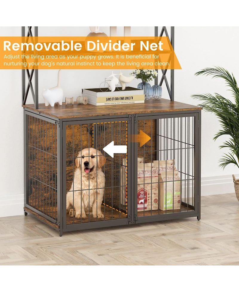 gaomon Dog Crate Furniture, 42.5 Inch Dog Kennel with Divider, Flip Top Dog Crate End Table with Divider, Large Dog Cage for Indoor