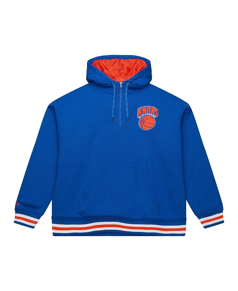 Mitchell Ness Men's Blue New York Knicks Throw It Back Quilted Fleece Quarter-Zip Hoodie