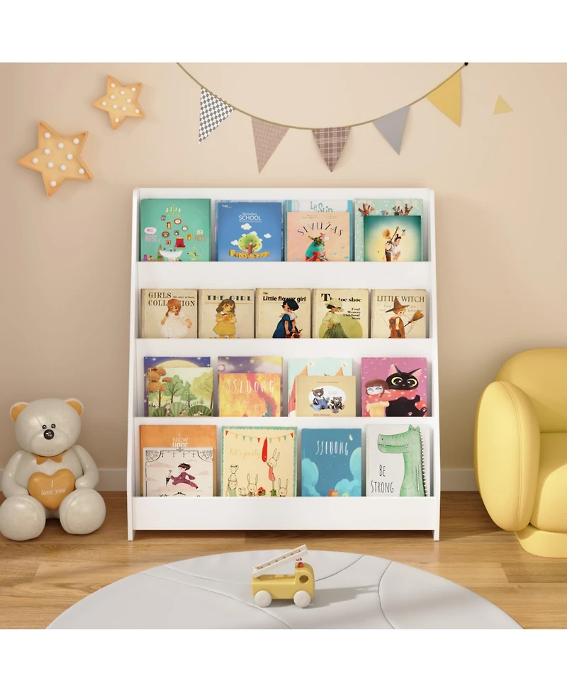 Rainsken 4 Tier Kids Wooden Bookshelf, Montessori Bookshelf, Children Front Facing Book Shelf, for Nursery, Playroom and Classroom