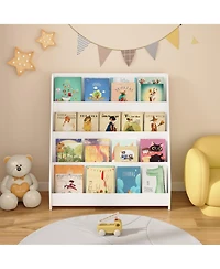 Rainsken 4 Tier Kids Wooden Bookshelf, Montessori Bookshelf, Children Front Facing Book Shelf, for Nursery, Playroom and Classroom