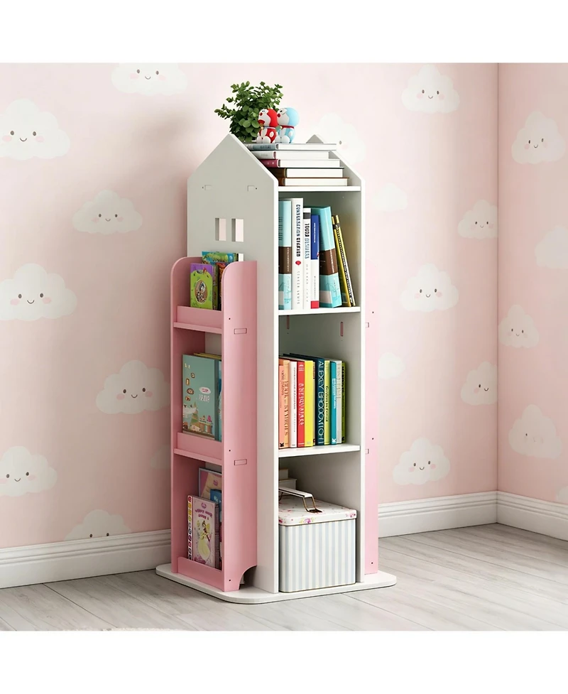 Rainsken 4-Tier Rotating Bookshelf Tower, 360 Degree Display Floor Standing Bookcase Storage Rack, for Bedroom, Living Room, Study Room