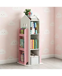 Rainsken 4-Tier Rotating Bookshelf Tower, 360 Degree Display Floor Standing Bookcase Storage Rack, for Bedroom, Living Room, Study Room