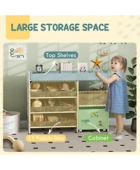 Rainsken Toy Storage Organizer for Kids, with 6 Shelves and 11 Fabric Bins, Moveable Cabinet and 3 Stickers, for Nursery, Playroom, Bedroom