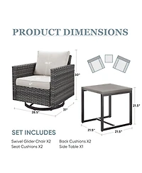Pocassy Outdoor Patio Set, Wicker Rocking Bistro Set with Swivel Chairs and Side Table, Rattan Furniture Cushions