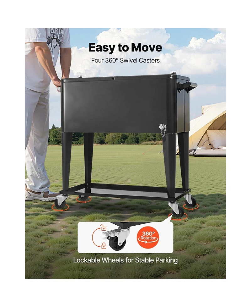 Cozito 80 Quart Rolling Ice Chest Cart with Bottom Shelf and Bottle Opener