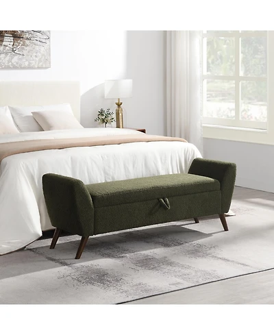Rainsken 60' inch Modern Storage Bench, with Mid-Centruy Wood Legs, Hidden Storage, Comfort Padded Seat