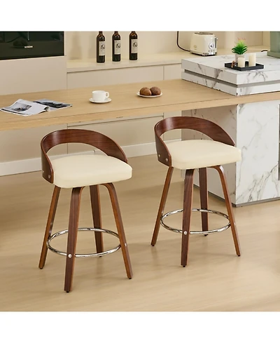 Rainsken Bar Stools Set of 2, with Pu Upholstered, 360degree(s)Swivel Mid Century Stools, 25-Inch Seat Height, for Kitchen Island, Pub, Restaurant