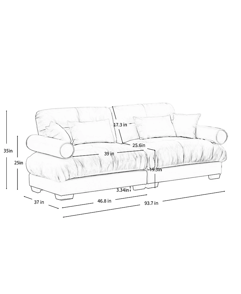 Rainsken 93.7" Loveseat Sofa, Modular Sectional Sofa, Velvet 2-Seater Couch with Bolstered Armrests, Waist Pillows and Throw Pillows for Living Room