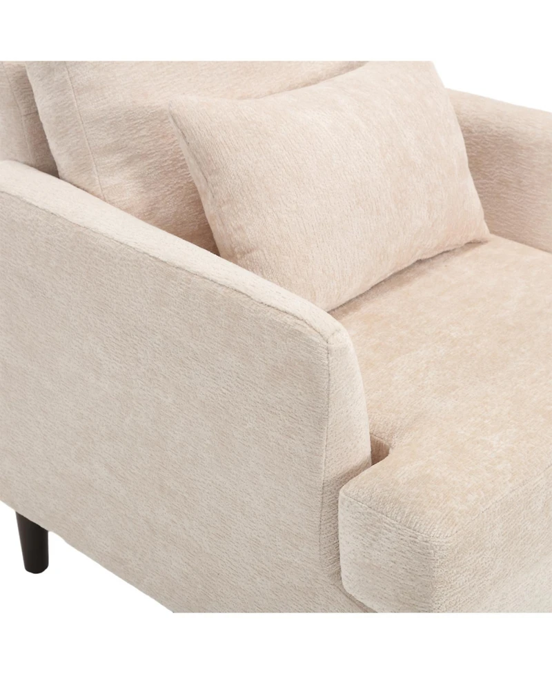 Rainsken Modern Accent Chair with Studded, Upholstered Chenille Armchair, Solid Wood Frame, for Living Room, Apartment, Bedroom
