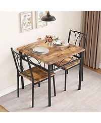 gaomon 3-Piece Dining Table Set for 2 with Metal & Wood Chairs - Space-Saving Square Kitchen Table Set
